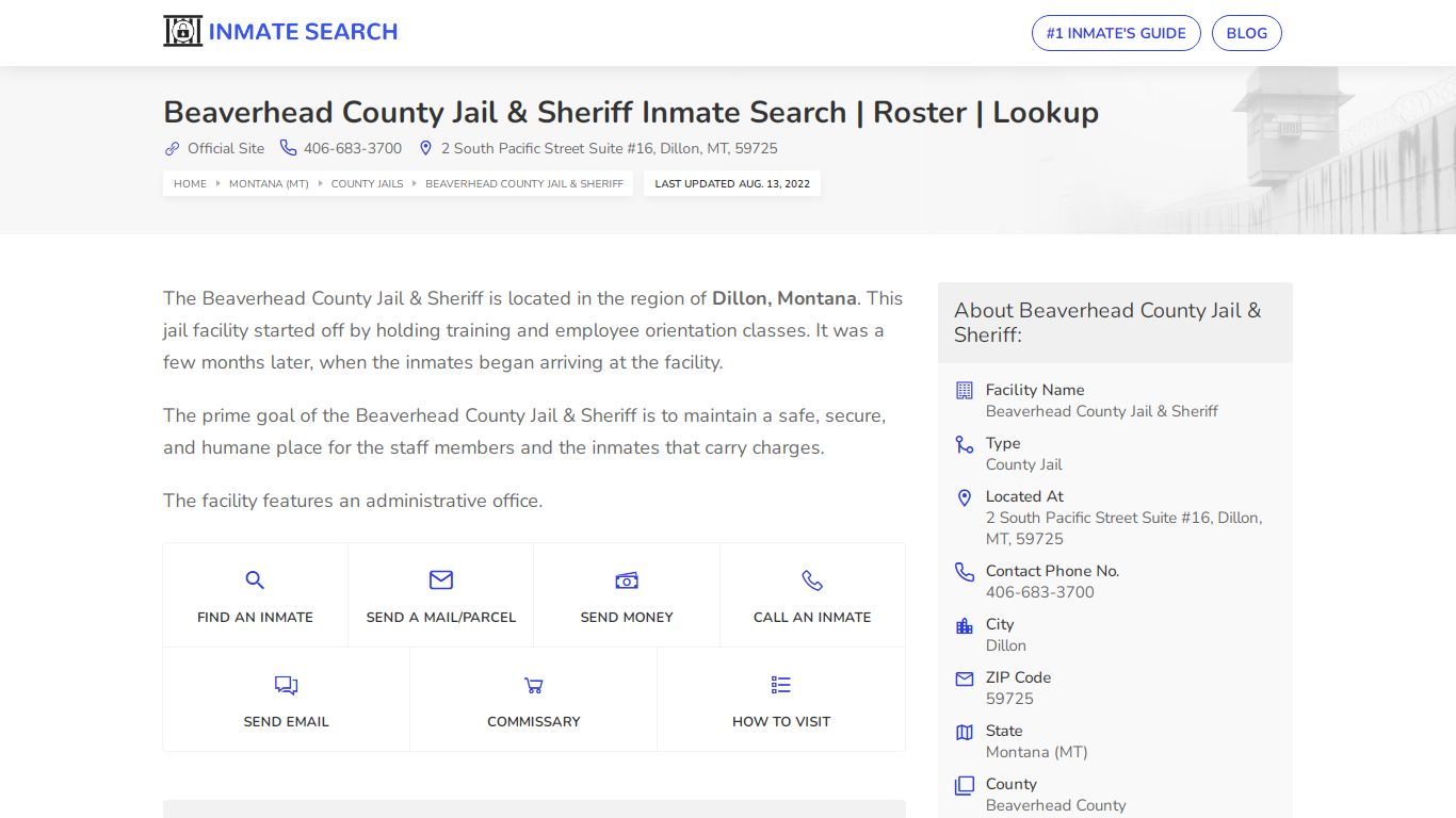 Beaverhead County Jail & Sheriff Inmate Search | Roster ...