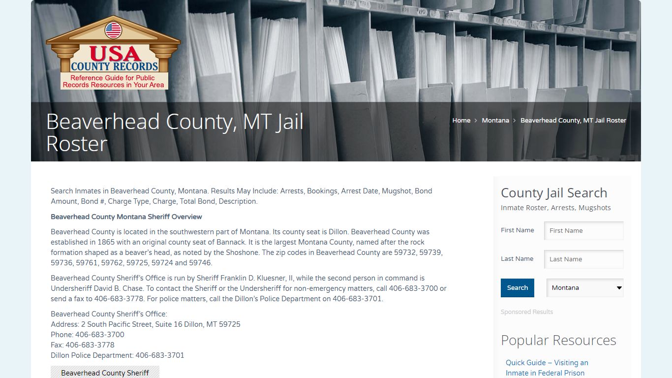 Beaverhead County, MT Jail Roster | Name Search