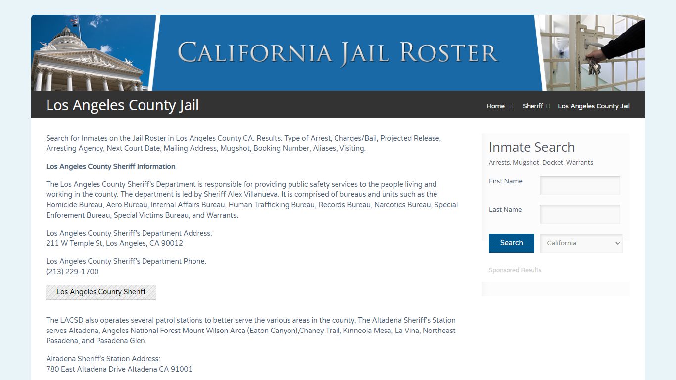 Los Angeles County Jail | Jail Roster Search